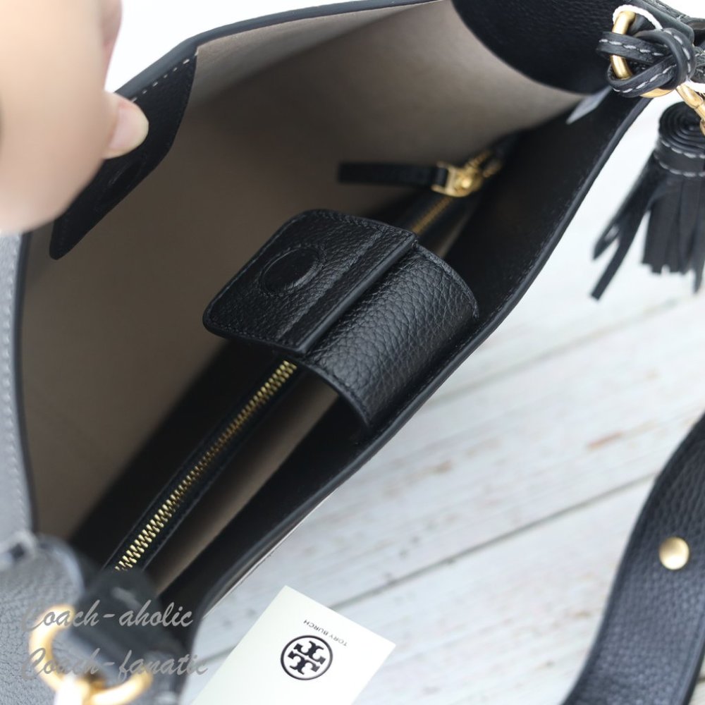NWT Tory Burch Thea Web Large Shoulder Bag Leather Crossbody in Black - Picture 13 of 13